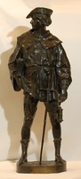 Emile Louis Picault (1833-1915) Francia szobrász. Éjjeli őrjárat. Bronz szobor, eredeti, jelzett.