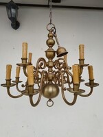Antik csillár kétszintes patinás réz flamand 12 karú régi dísz gyertyák + 12 darab új izzó 1783