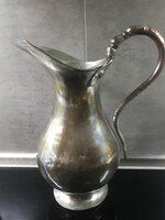 Antik kézműves egyiptomi réz kancsó ezüstözéssel, 29 cm magas