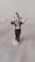 Hollóháza porcelán figura, zenész szobor, kézzel festett