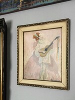 BRETTSCHNEIDER KÁROLY (1880-1940) UDVARLÁS JELZETT ANTIK PASZTELL FESTMÉNY