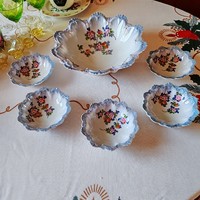 6 db-os álomszép MZ cseh fodros szélű porcelán kompótos készlet