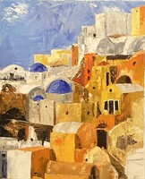 Szluka Szilvia:Santorini háztetői olajfestmény