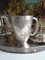 Antik angol ezüstözött,  kézi  vésett  pohár,  keresztelőpohár.