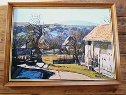 Arató István: Tél végi napsütés, 50 x 70 cm, olajfestmény