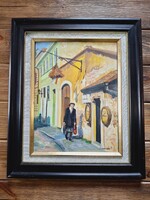 Szamosvári József: Soproni utca, olaj, 40 x 30 cm, olaj, festmény