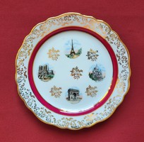 Limoges francia porcelán tányér Párizs nevezetességeivel arany mintázattal Paris szuvenír