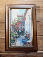 Szamosvári József: Udvar, olaj, 35 x 20 cm, festmény