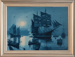 Ákos Bánfalvy's Harbor Oil Painting with Certificate of Authenticity!