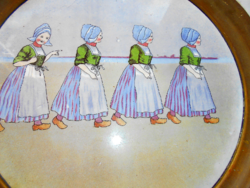 Art Nouveau Dutch Motif Porcelain Faience Tray with Metal Border