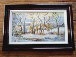 Szamosvári József: Téli fák, olaj, 20 x 35 cm, festmény