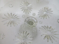 RÉGI, VIRÁGOS. ÜVEG  TALPAS KÍNÁLÓ, TORTATÁL. ALKUKÉPES!