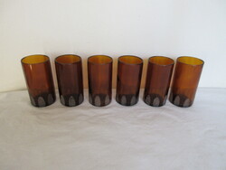 RÉGI ,VASTAG,BARNA SZÍNŰ, 6 DB HÁNTOLT ÜVEG POHÁR.  ALKUKÉPES!