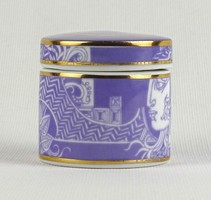 1T877 Szász Endre mintás Hollóházi porcelán tégely