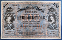 Ritka! Németország - Szászország 100 Márka 1911, F+ (erős papír)