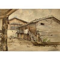 Marked by M. Hanscomann: Norwegian log houses (inner courtyard)f00483