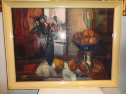 Csendélet   : Gaál Imre  ( 1922 - 1964 ) híres magyar festő , grafikus