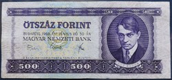 Nyomdahibás! 500 Forint 1969, VF. Lefelé és oldalra tolódott nyomat.