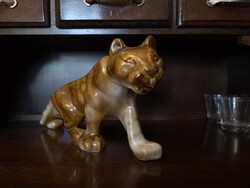 Tigris mázas porcelán szobor