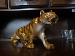 Tigris mázas porcelán szobor