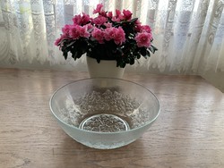 Retro üveg mély gyümölcsös salátás tál, kínáló, asztalközép - 25 x 9,5 cm - budapesti átvétel is