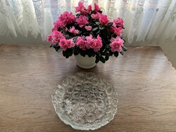 Retro virágos mintás üveg gyümölcsös salátás tál, kínáló, asztalközép 25,5 cm - budapesti átvét is