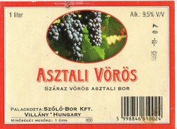 Boros címke: Villányi Asztali vörös.