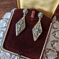 Antique Persian style 800 silver with gold gild turquoise paste filigree ear hooks