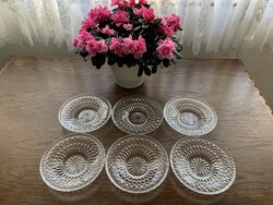 Retró vastag üveg süteményes kis tányér vagy alátét - 15,5 cm sütis tányér 6 db - budapesti átvét is