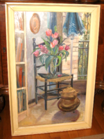 TAVASZI ÁRESÉS ! GARANTÁLTAN EREDETI CSODÁS TOKAY ILONA / 1907-1988 / VIRÁGCSENDÉLET KÉPCSARNOKOS