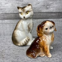Vintage porcelán cica, kutya figura szett