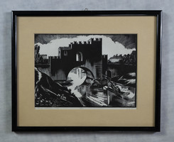 Gáborjáni Szabó Kálmán , 1955 RÓMA, PONTE NOMENTANO, fametszet