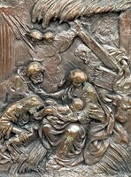 Antik bronz dombormű, bibliai jelenet - relief (egyházi műtárgy, keresztény vallás)