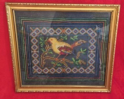 Régi madaras hímzésű kép, gobelinkép (M5326)
