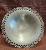 Régi ezüstözött talpas tál, asztalközép (M5329)