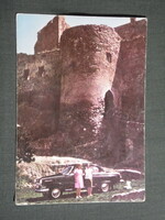 Képeslap,Borsod Tourist,Boldogkőváralja,Várrom,Volga GAZ autó látkép,részlet,1973-