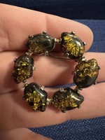 Borostyán ezüst bross