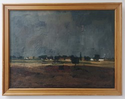 Batári László(1920-1997): Kecskemét környéki táj. Jelzett olajfestmény.