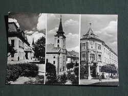 Képeslap,Balassagyarmat,mozaik,városháza,tanácsháza,templom látkép, 1959-