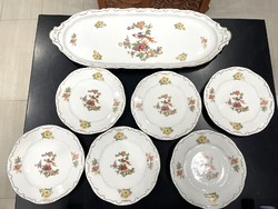Zsolnay paradicsommadár mintás porcelán süteményes készlet
