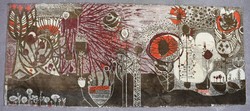 Retro mintás falvédő , falidísz , mid century modern iparművészeti selyemmokett 180 x 75 cm nagy