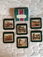 Angol tájkép életkép festmény repro pop parafa poháralátét szett Cloverleaf Vintage Peony Coasters