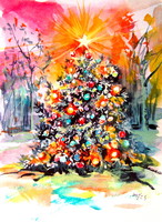 Christmas tree- watercolor painting /Karácsonyfa -  akvarell festmény