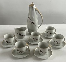 Ritka vintage, art deco Hollóházi porcelán mokkás, kávés készlet