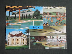 Képeslap,Bük gyógyfürdő,mozaik,Szapáry kastély,SZOT üdülő,szálló látkép,részlet, 1979-