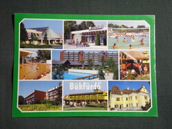 Képeslap,Bük gyógyfürdő,mozaik,Szapáry kastély,SZOT üdülő,szálló,áruház látkép,részlet, 1996-