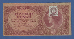 10000 Pengő 1945 dézsmabélyeggel nagyon elcsúszott nyomat