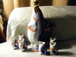 Orosz  halas vodkás porcelán  italos készlet  6 személyes