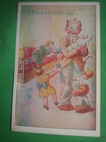 Antik 1920-30. Kaszás Jámbor humoros képeslap :Modern házasság képek szerint Barasits