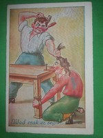 Antik 1920-30. Kaszás Jámbor humoros képeslap :Nálad csak ez segít ! képek szerint Barasits